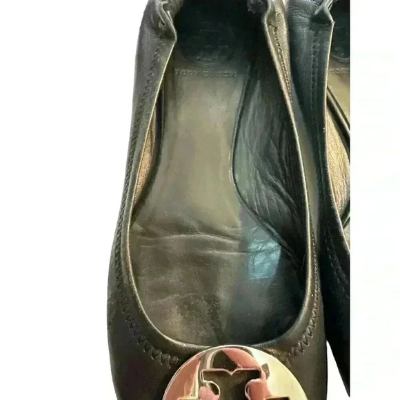 - Tory Burch Reva Leather Black Ballet Flats in Size 7M, Pre-Owned Good Con - Picture 3 of 7